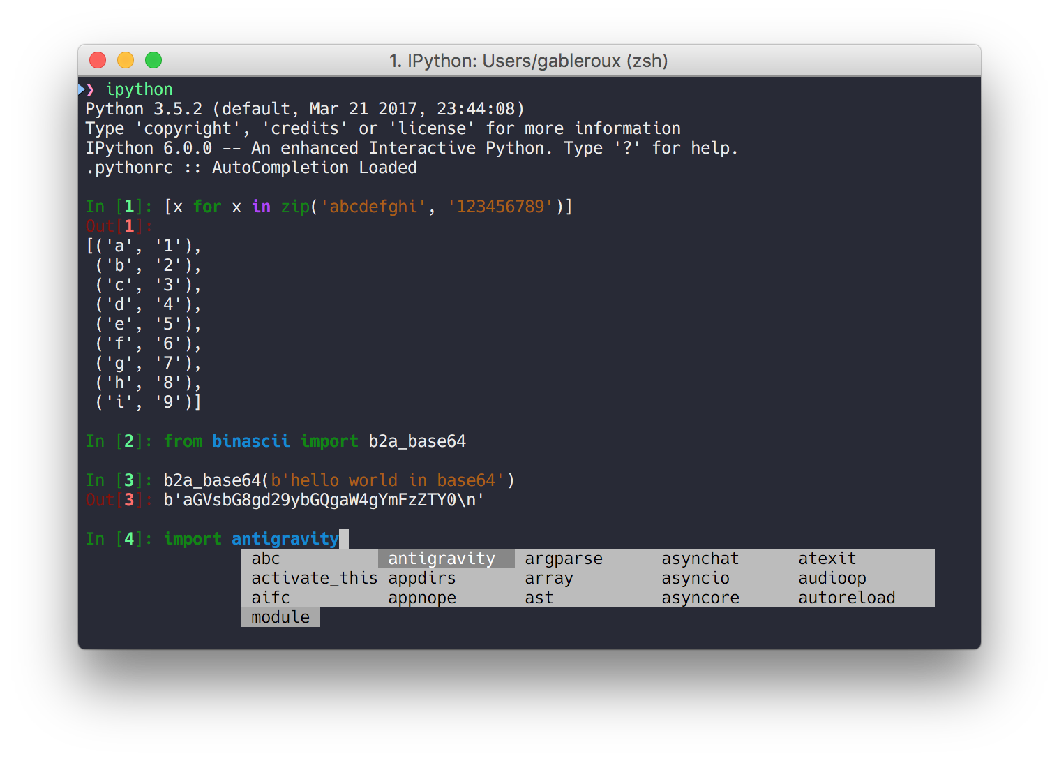 Python interpreter autocomplete + history with ~/.pythonrc  GabLeRoux